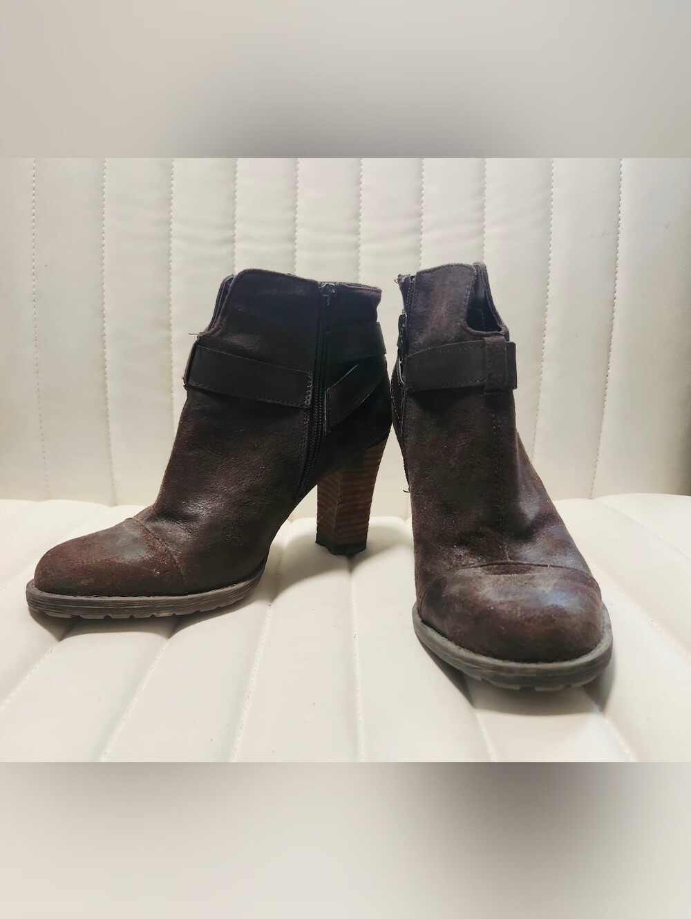 Crown Vintage Dark Brown Suede Mid Heel Ankle Booties